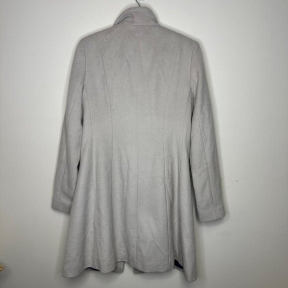 T TAHARI Light Gray Wool Blend Victorian Ruffle Front Mock Neck Pea Coat Size 12 - Picture 11 of 16